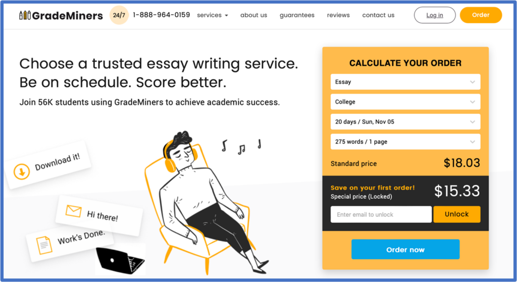 GradeMiners Essay Writing Platform website